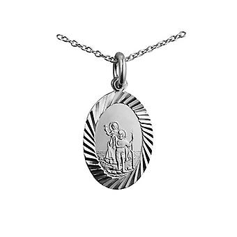 Silver 19x9mm oval diamond cut edge St Christoper Pendant...