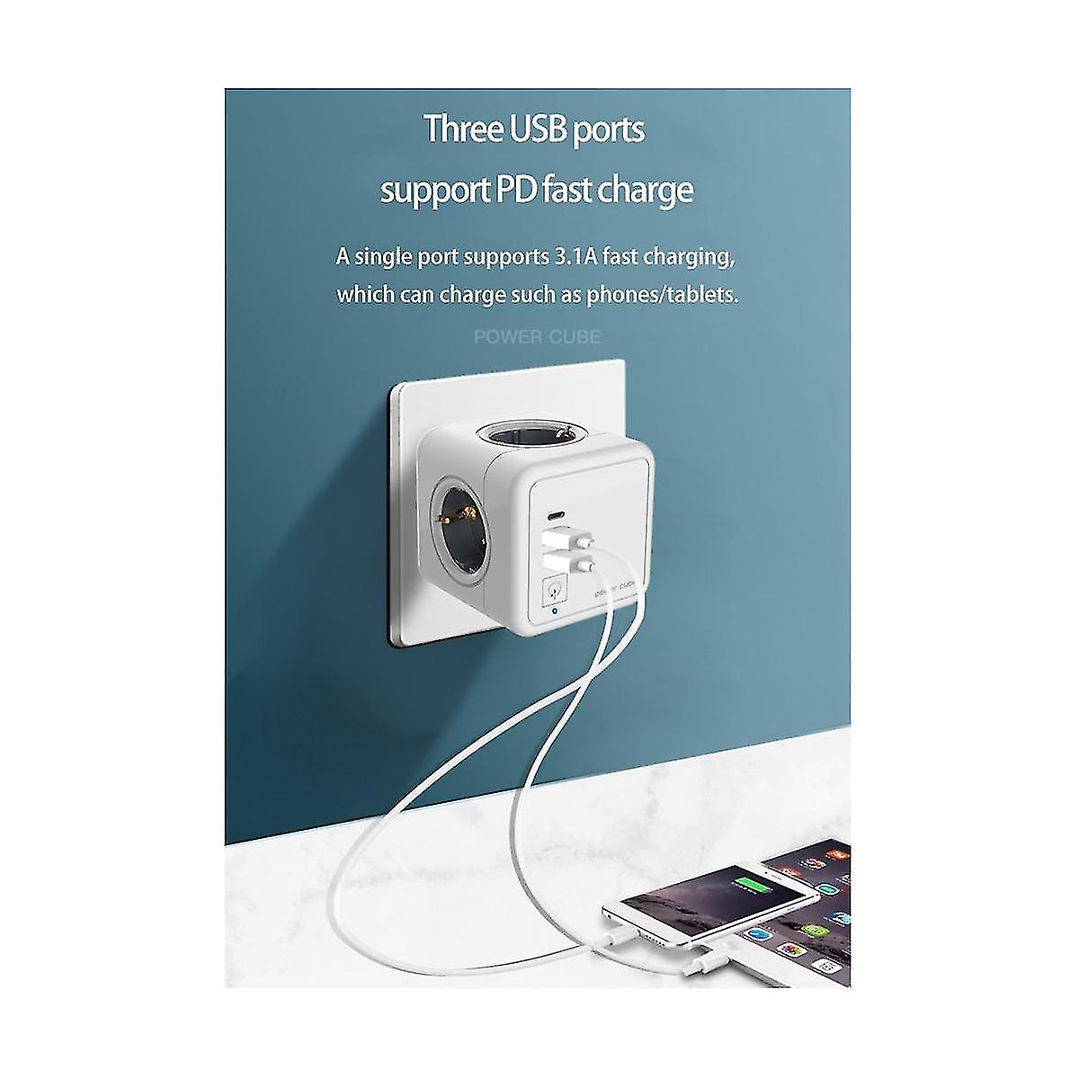 European Strip Plug Adaptor Surge Protect Power Square Extension Wall Socket, E02c-eu Plug