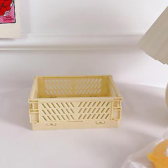 Mini Storage Basket Plastic Foldable Small Organize Basket with Handle for Stationery Snacks Cosmetics Cream Yellow