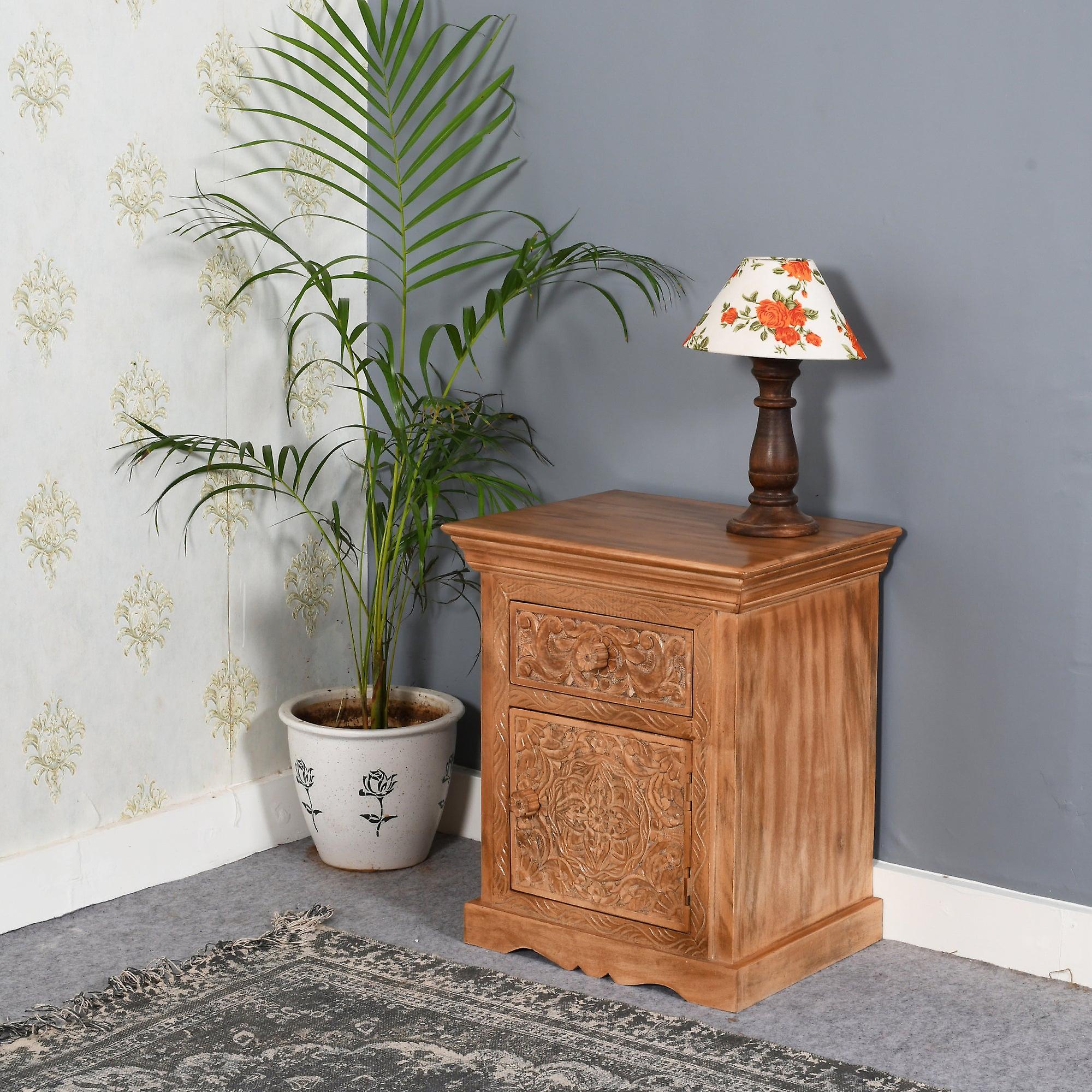 Carnot Mango Wood Bedside Table With Storage