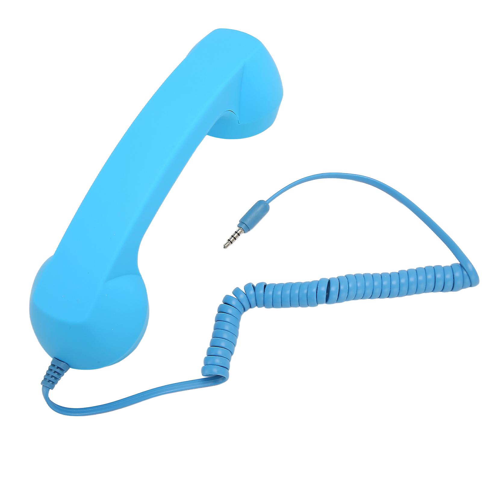 Sky Blue Retro Wired Handset: 3.5mm Plug, Radiation Proof, Adjustable Volume, Flexible Use