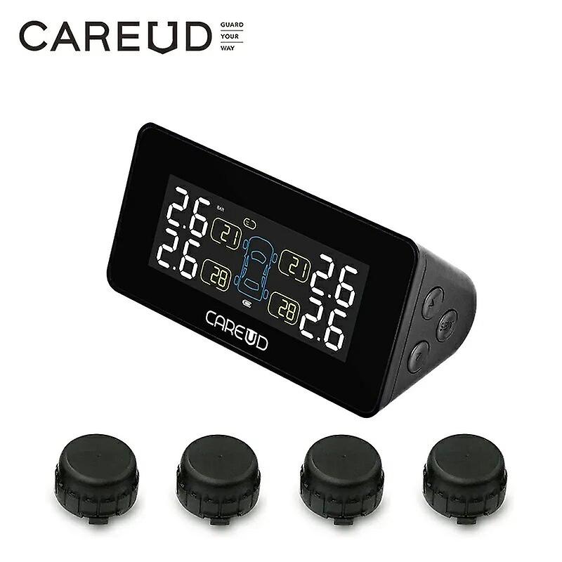 Careud Solar Car Wireless Tire Pressure Monitoring System With 4 Internal/external Sensors Lcd Display Accurate Measurement Data