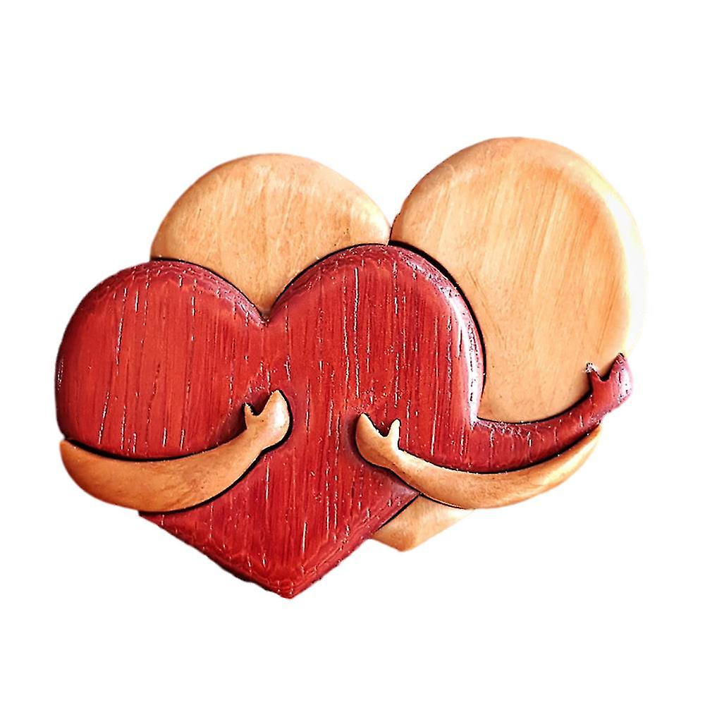 Handmade A Hug From My Heart For You Wood Carving, Loving Hearts Shaped Wooden Pendant Valentine's Day Gift For Him And Her