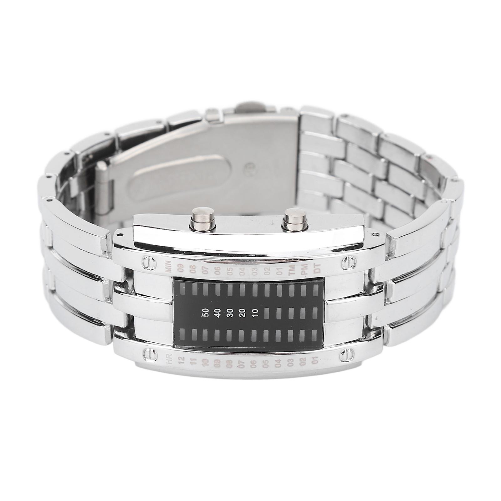 LED Watch Unique Binary Time Mode Display Convex Arc Structure Waterproof LED Wrist Watch Electronic Watch