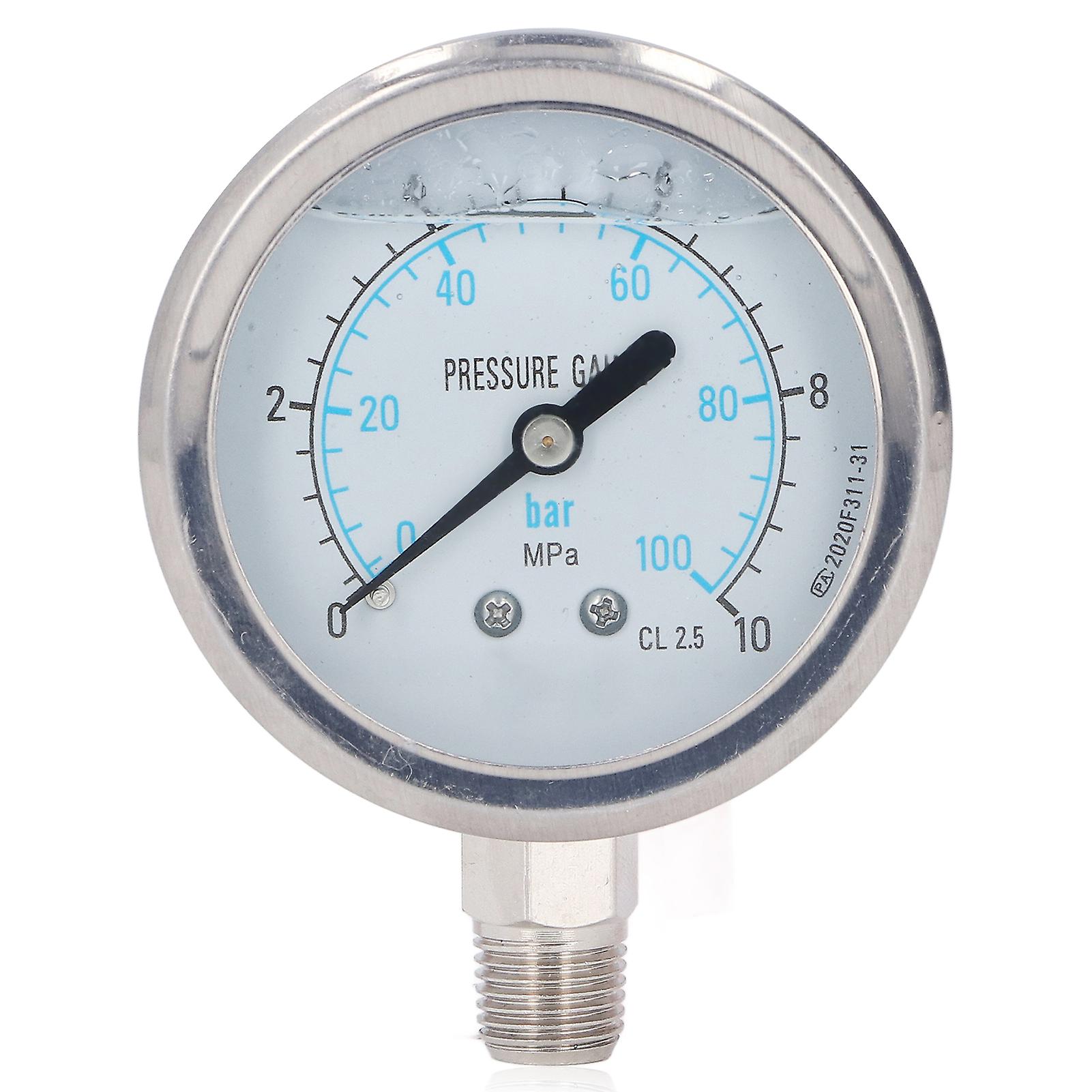 Manomètre en acier inoxydable 1/4 po NPT, manomètre à vide pour huile et eau, pour usage domestique et industriel, 0 à 10 Mpa