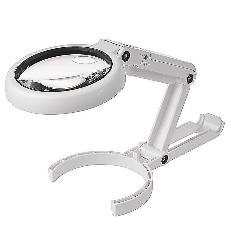 Folding handheld magnifying glass with light