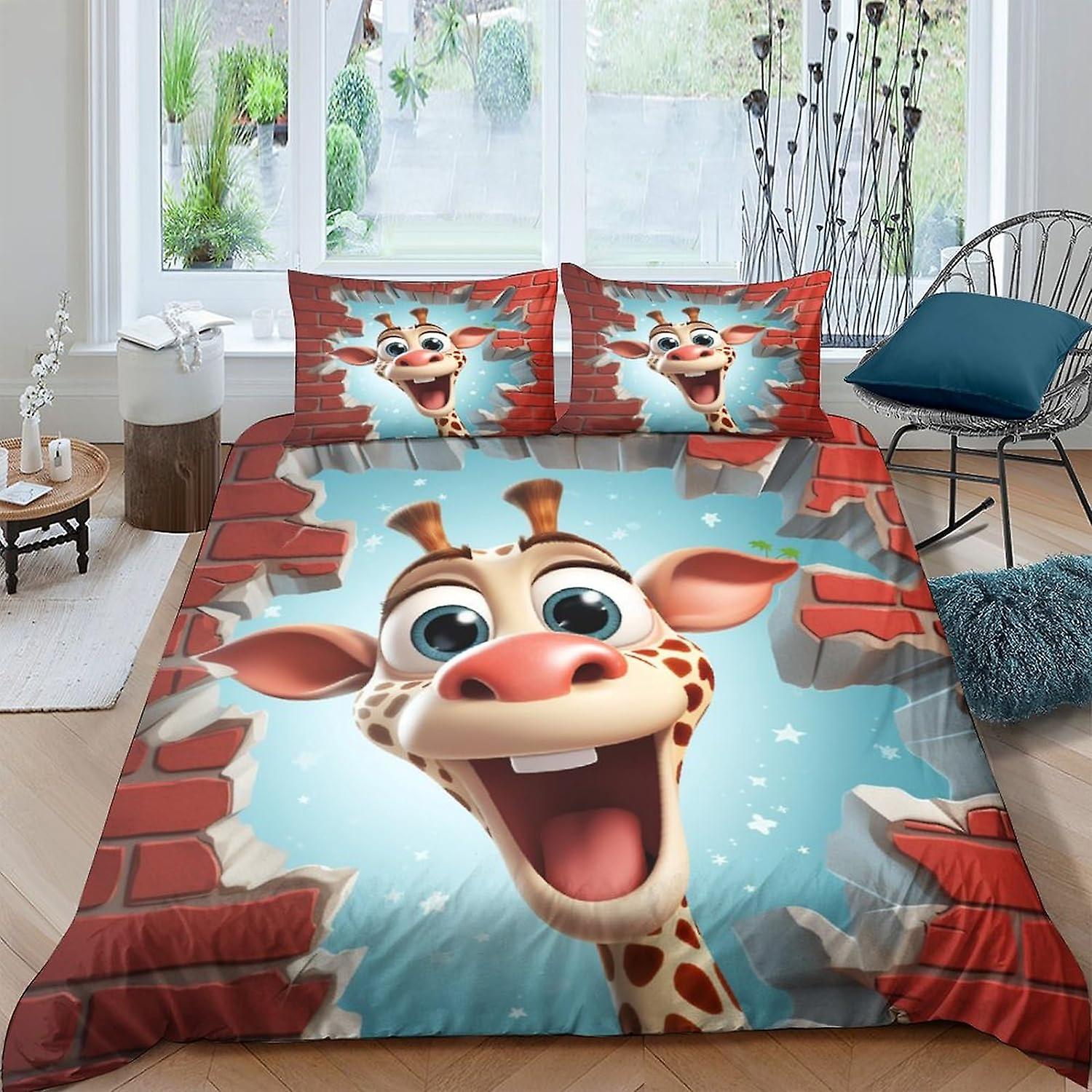 VCLUST Giraff Påslakan Sängkläder, 3-delat Set Påslakan Lättskött, Rolig Stil Täcke Örngott Med Dragkedja Stängning Mjuk Microfiber