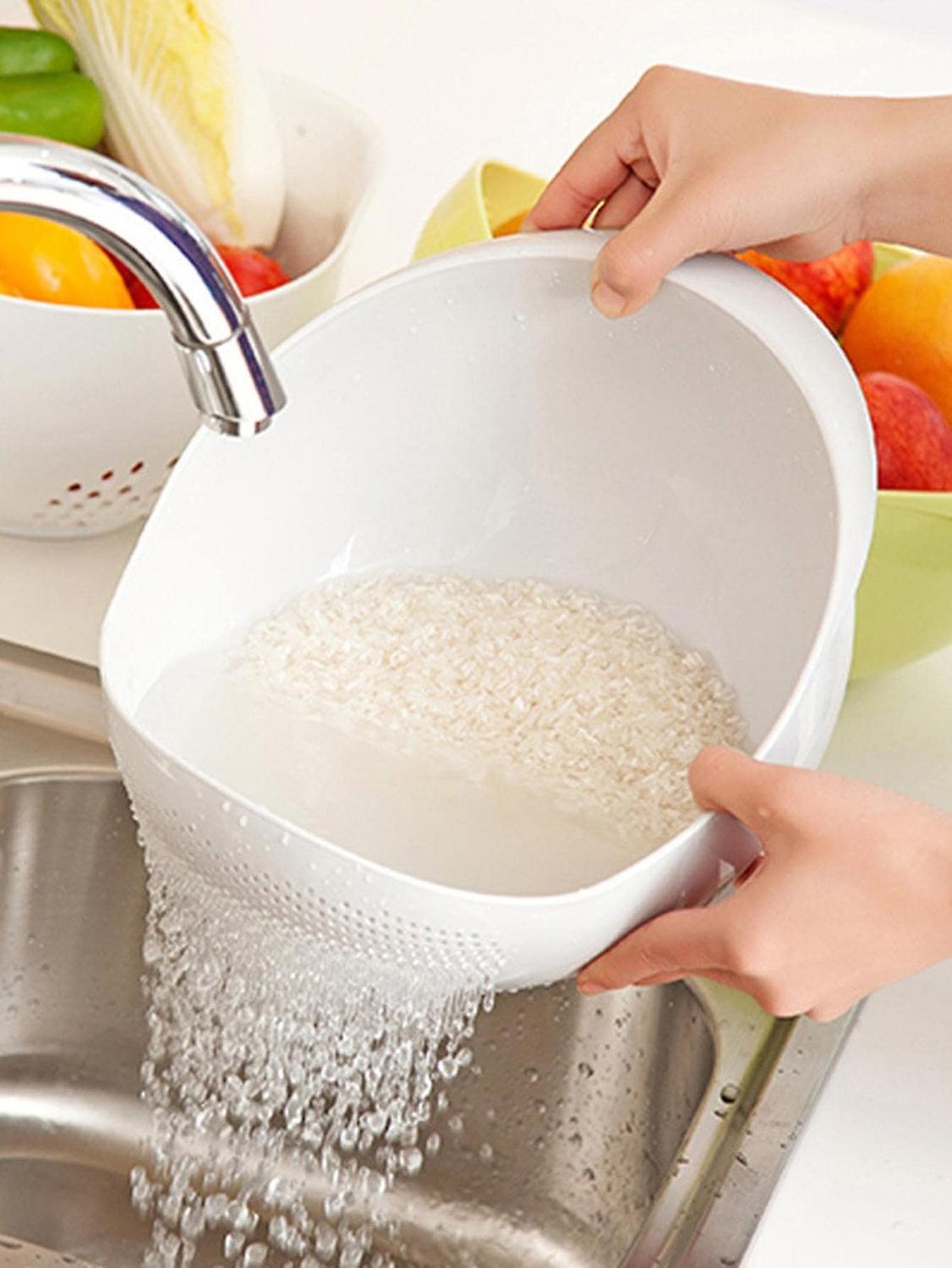1PC-Silicone Colander Rice Bowl Dreno Cesta Fruit Bowl Lavagem Dreno Cesta com alça Bas de lavagem