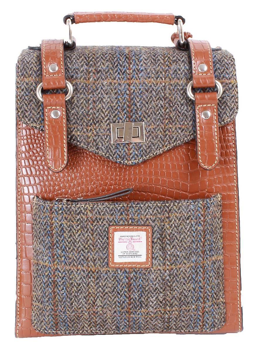 Das Impex Harris Tweed Medium Leather Backpack - Tan/Brown