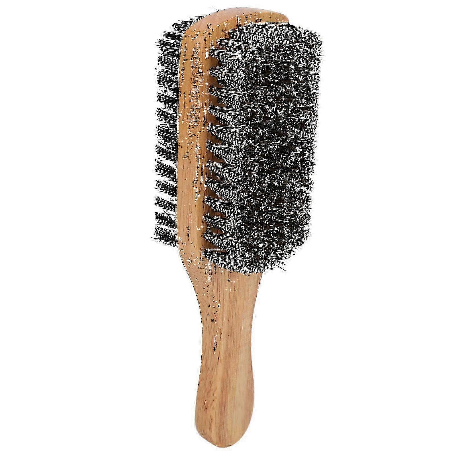 Double-sided synthetic bristle beard brush with rubberwood handle for men