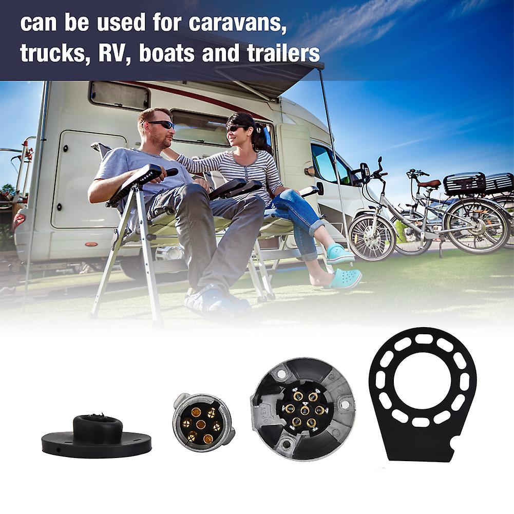 12V 7-Pin Trailer Plug Socket Connector Adapter Bracket Silver