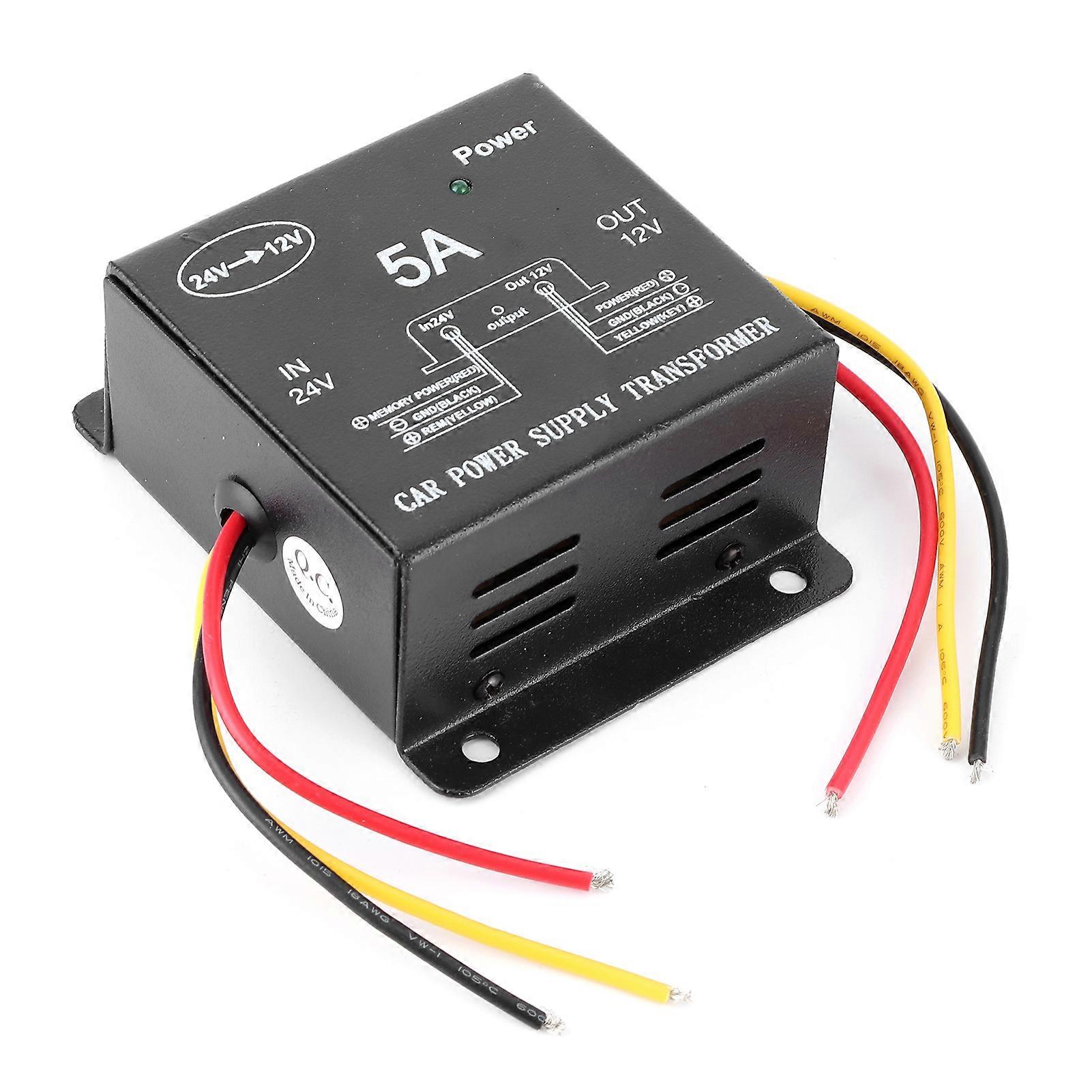 5A Power Converter 24V to 12V Buck Transformer for Truck RV Yacht Audio Navigation Refit
