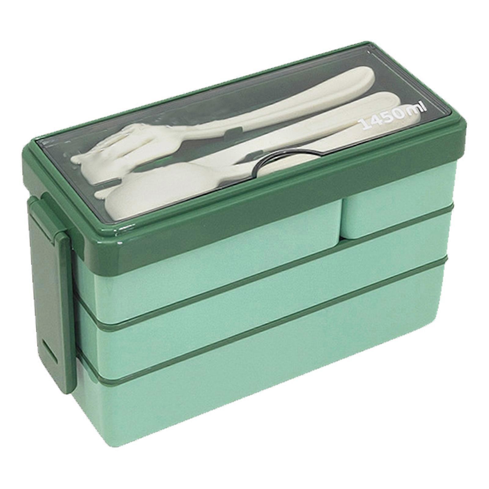 Green Bento Box Adult Lunch Box 3 Layers Stackable Lunch Container with 4 Compartments for Work School Picnic