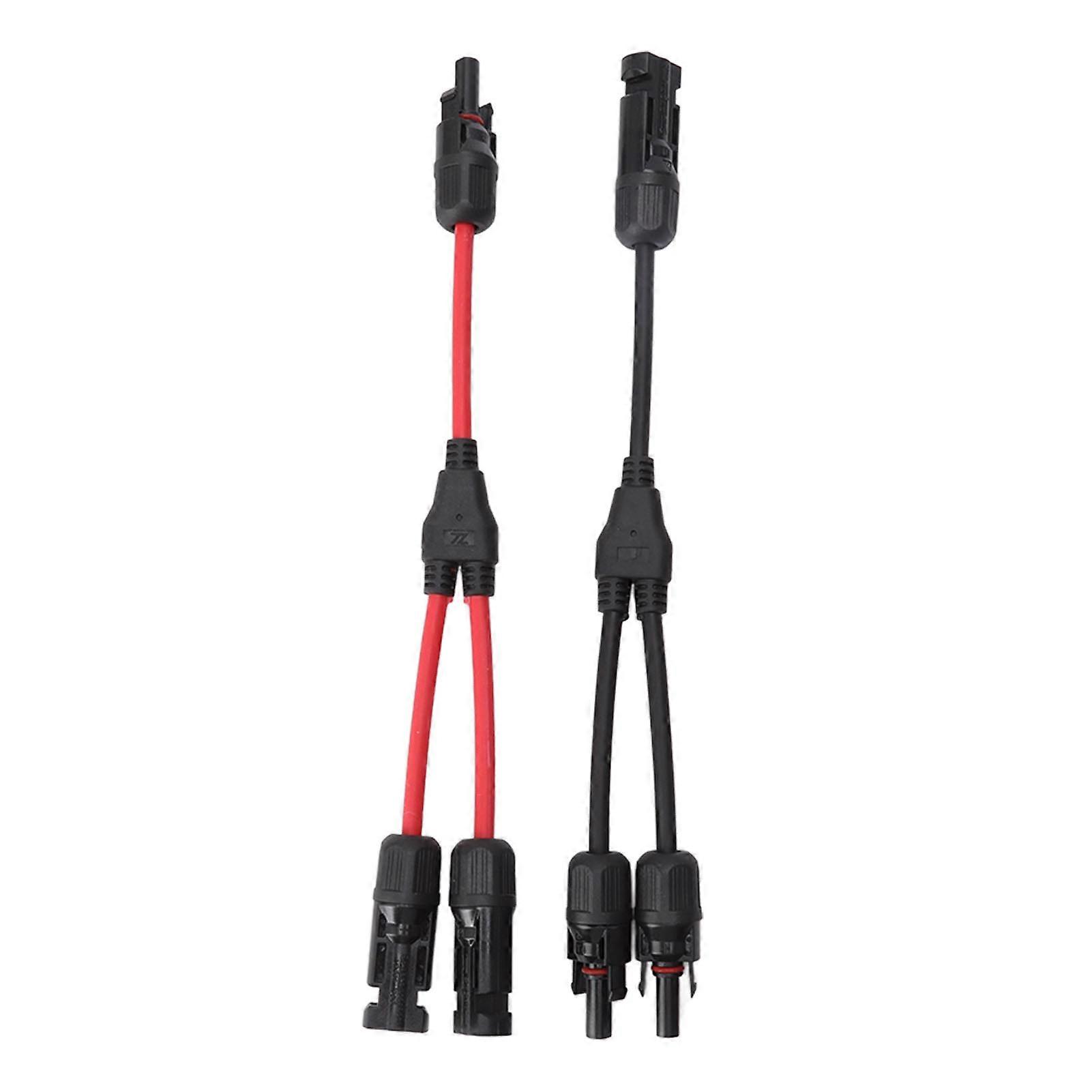 2 PCS Y Branch Solar Connectors 1 to 2 Splitter Solar PV Parallel Adapter Cable Wire Plug 1000V DC Red Black
