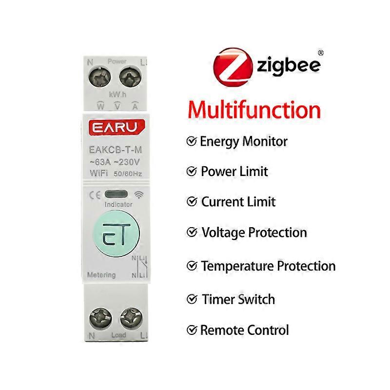 Zigbee TUYA WiFi Smart Circuit Breaker Over Current Under Voltage Protection Power Metering 1-63A Wireless Remote Control Switch