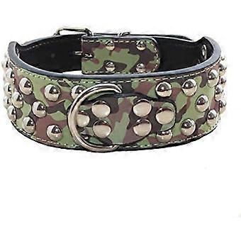 Studded Leather Dog Collar With 3 Rows Of 5.1Cm Wide Silver Rivets For Medium And Large Dogs