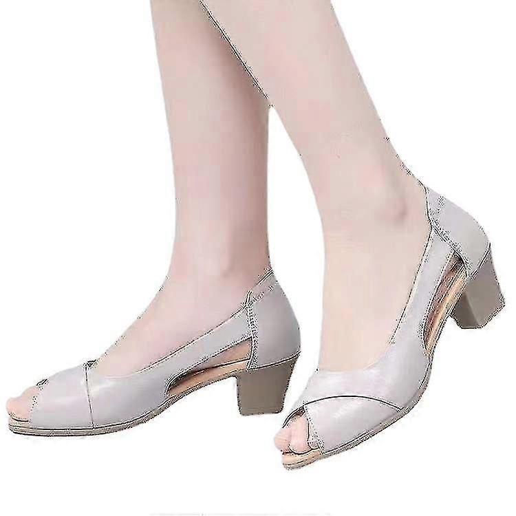 Chunky Heeled Fish Mouth Sandals Grey