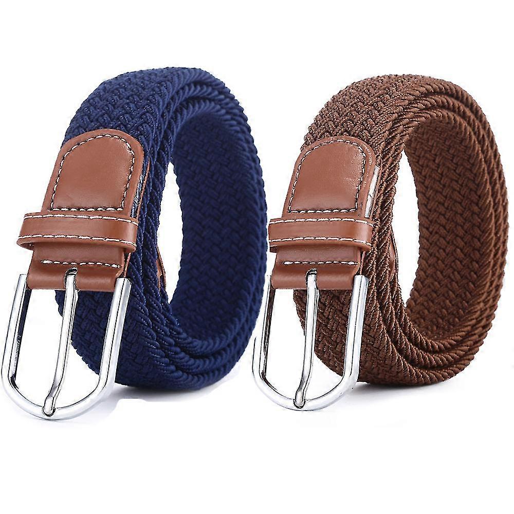 womens stretch canvas braided belt - ladies belts for jeans, (2pcs, brown, navy blue)