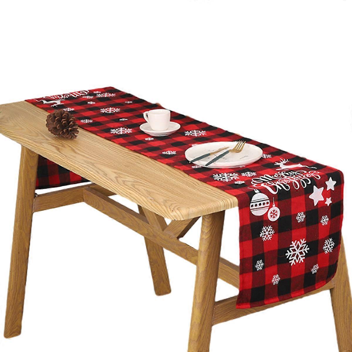 Christmas Table Runner Burlap Rustic Christmas Runner for Table Red Snowflake Retro Merry Christmas