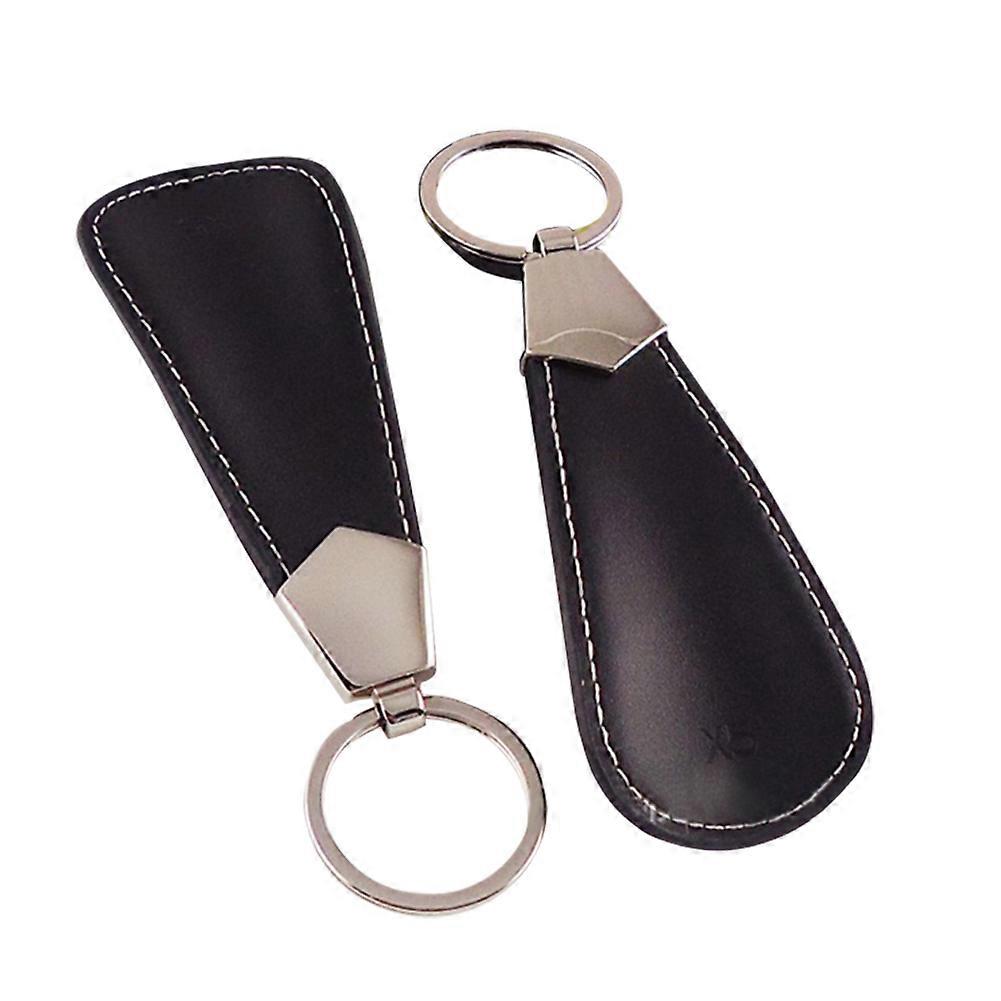 Portable Stainless Steel Shoe Horn Foldable PU Leather Handle With Keychain For Home