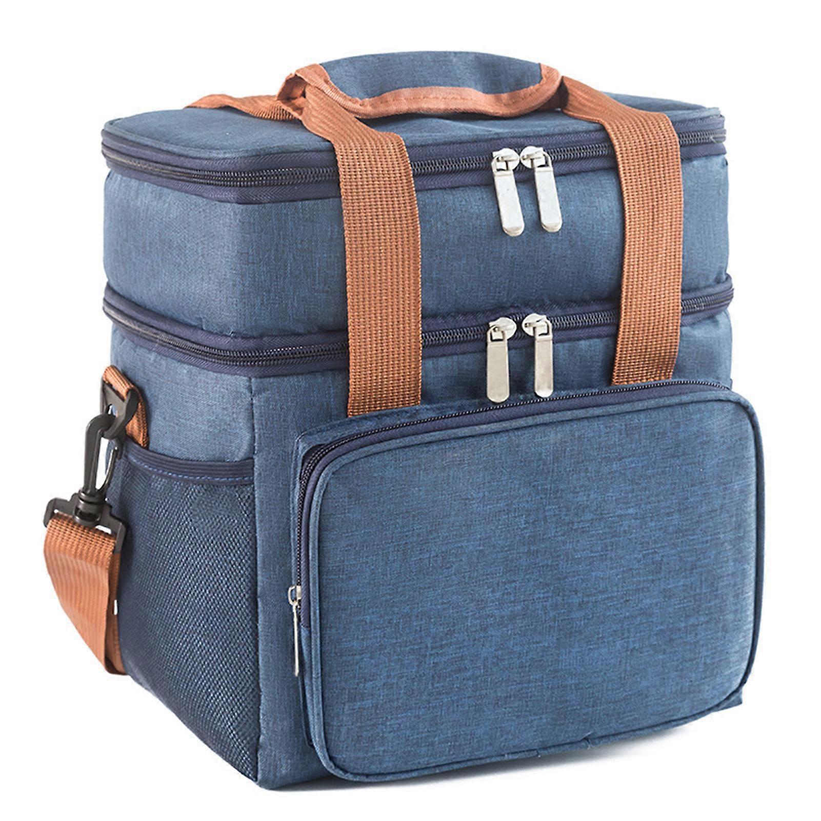 Portable Messenger Double Layer Picnic Bag Easy Carry Convenient Lunch Bag for Picnic Food Storage
