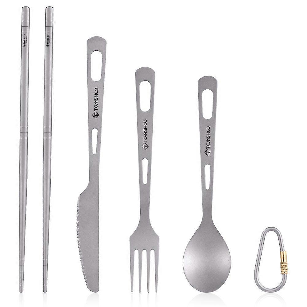 TOMSHOO Titanium Flatware Knife Fork Spoon Set Lightweight Ti Camping Utility Cutlery Set with Carrying Bag for Traveling Picnic Hiking