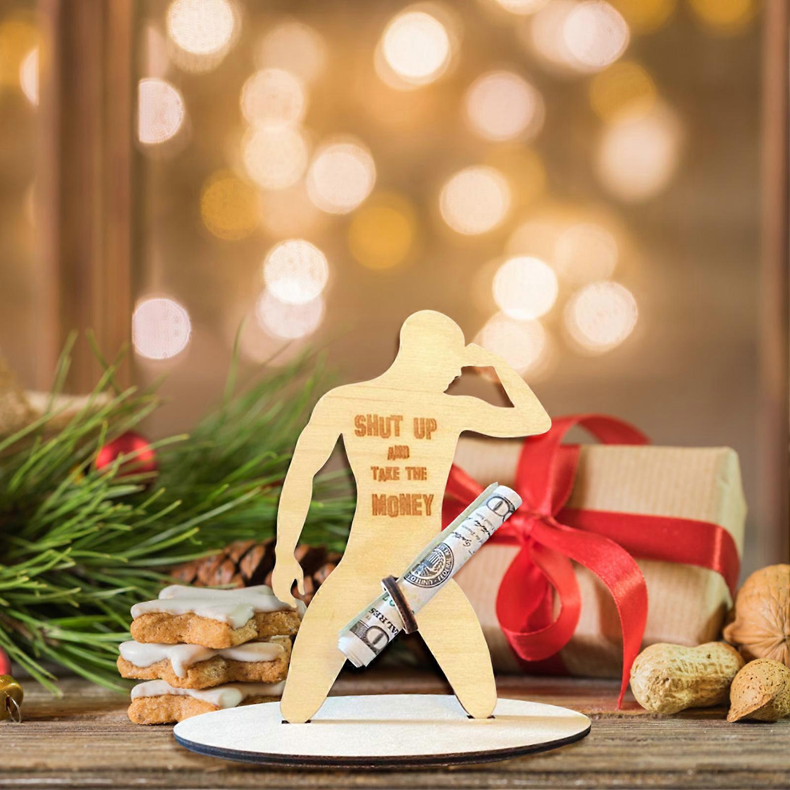 Christmas Funny 3D Money Holder Easy Assembly Novel Little Wood Man Design Table Ornaments Ideal Gift for Adults Toddler Kids