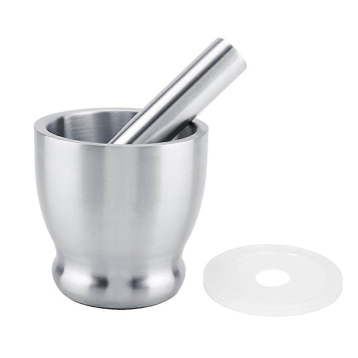 Stainless Steel Large Mortar and Pestle Spice Pill Crusher Set with Protective Lid for Kitchen or G