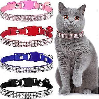 4 Pieces Rhinestones Cat Collars, Breakaway Cat Collar With Bell, Bling Pet Collars With Soft Velvet, 4 Colors,XS