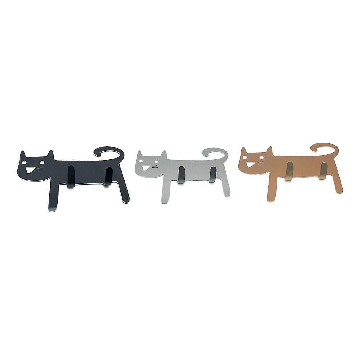 3 Pcs Towel Hook Self-Adhesive Bath Robe Hook 2 Hooks Creative Cat Deco Wall Hooks Stainless Steel Towel Rack Coat