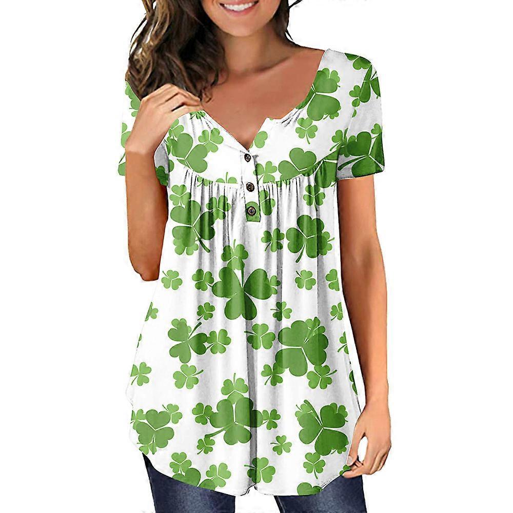 St. Patrick's Day Naiset Lyhythihainen T-paita Irlantilainen Lucky Clover Printed Tops Loose Tee Pusero