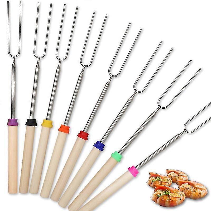 Bbq Marshmallow Roasting Stick, Set Of 8 Telescoping Extendable Rotating Smores Skewers & Hot Dog Fork 32-inch