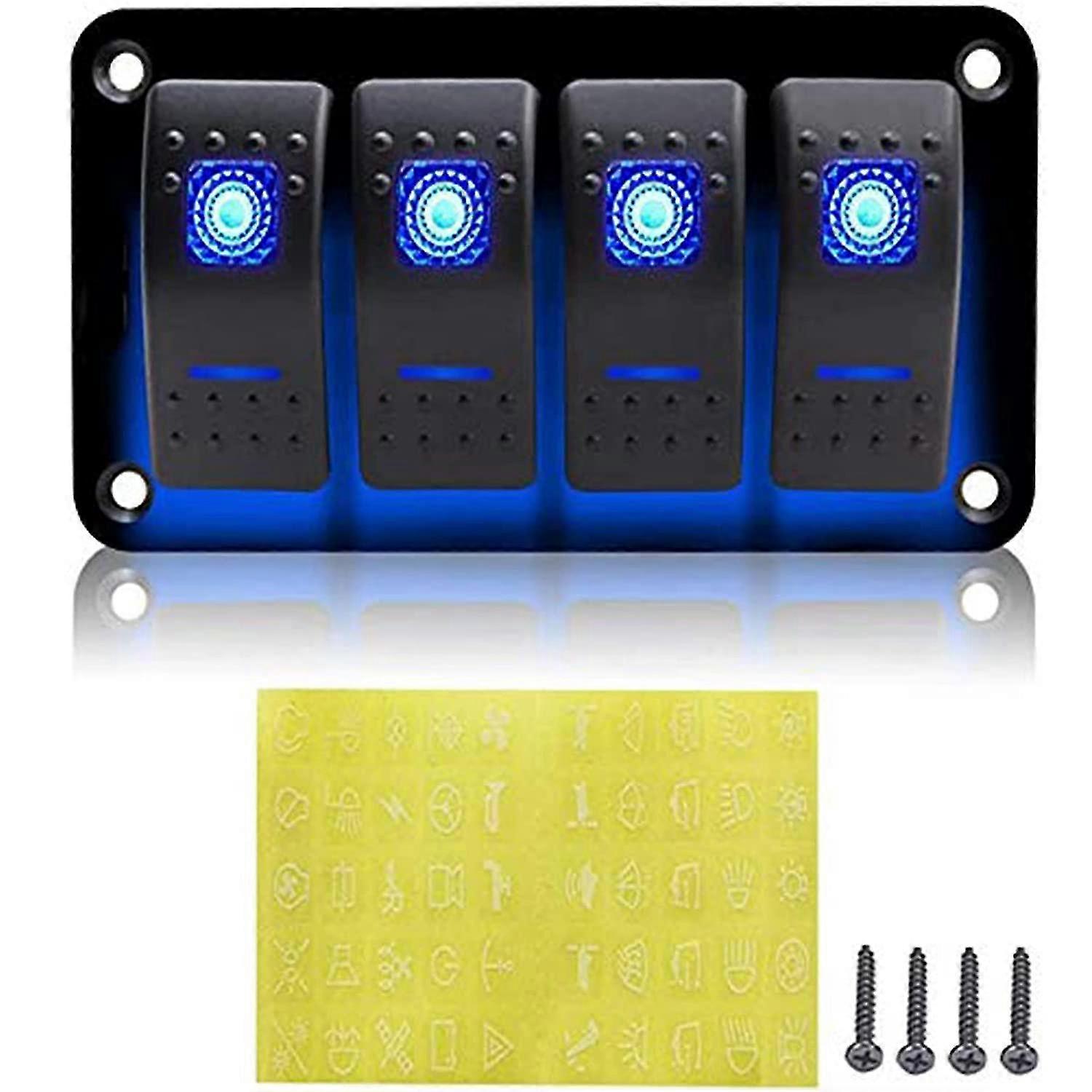 12v 4 Gang Rocker Switch Panel For Car Boat Marine Camper Rv,blue