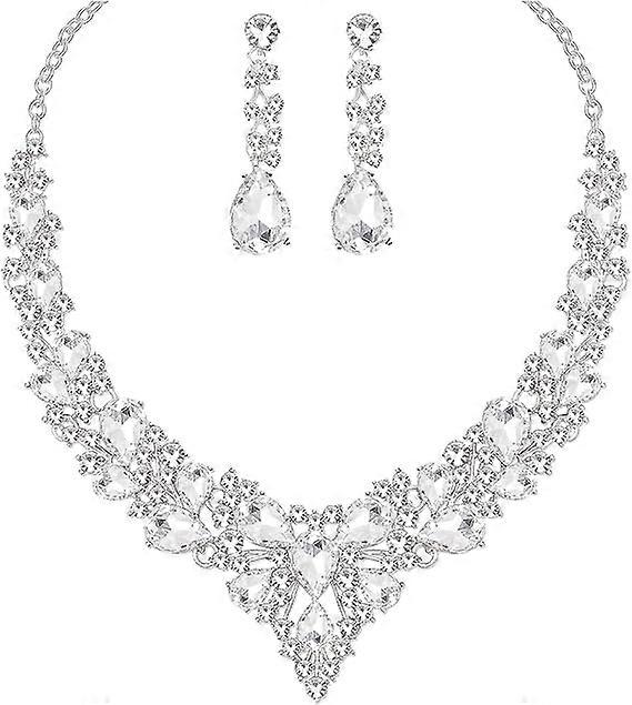 Rhinestone Crystal Necklace and Earrings Set