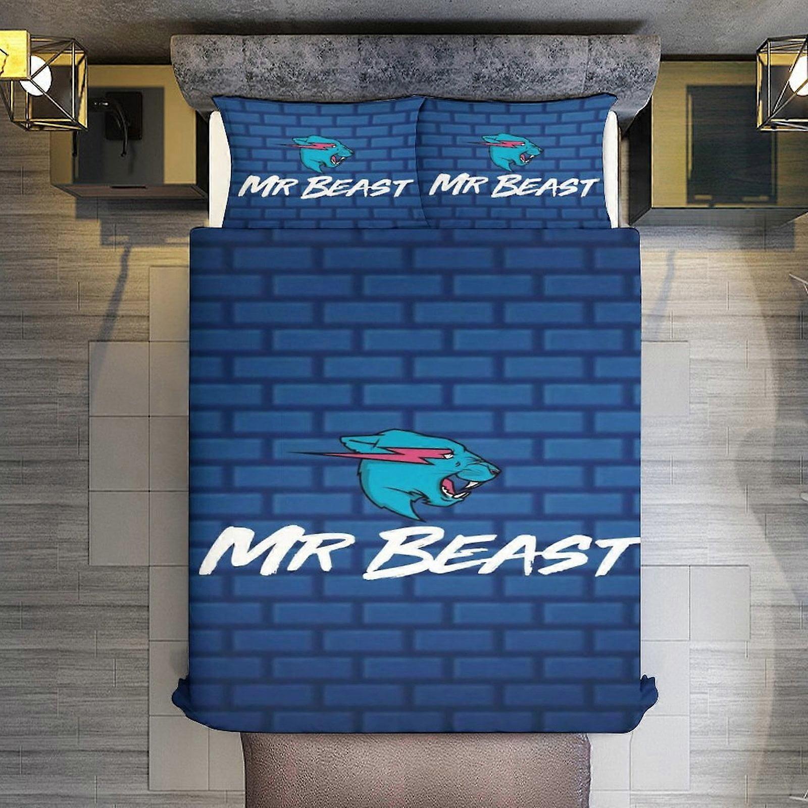 v529 ملاءات السرير الفراش 3 قطعة الفراش مجموعة، MrBeast LoGoComforter مجموعة للأطفال الأولاد في سن المراهقة توين 3D خفيفة الوزن ستوكات الفراش مجموعات (1 غطاء لحاف،