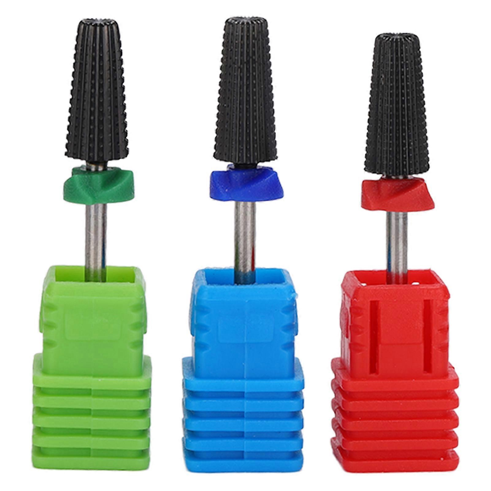 3pcs Nail Drill Bits Tungsten Steel 2 Way Rotate Fast Remove Acrylic Hard Gel Nail Grinding HeadsBlack