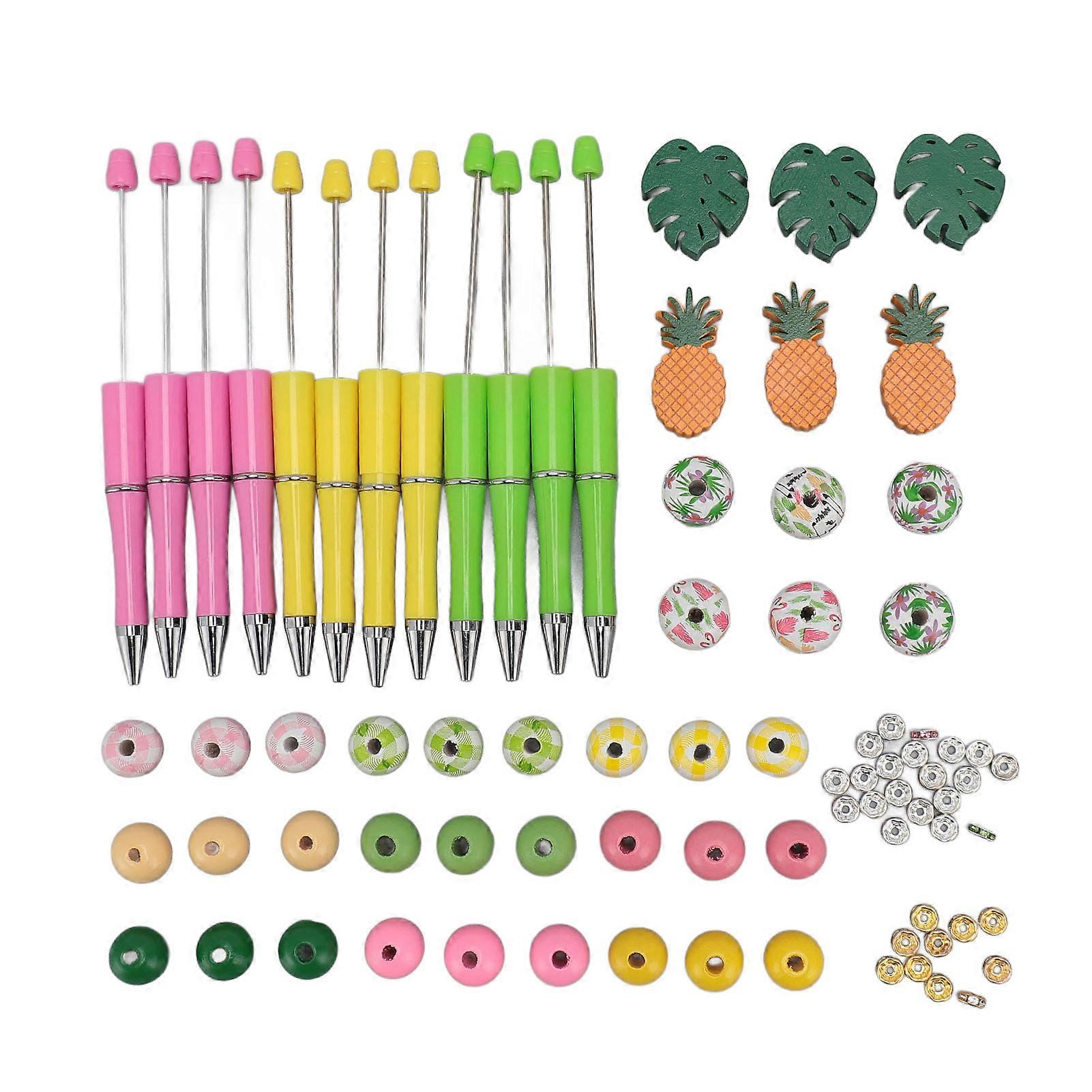 12Pcs Beadable Pens Sturdy Durable Rich Colors Proper Size Easy Operation Plastic Bead Pens with Beads for Home School