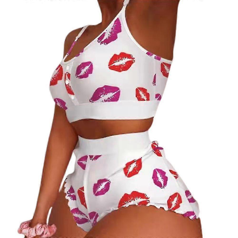 Kadın Pijama Pijama Baskılı Kaşkorse Crop Top Kolsuz Yelek Şort Pijama Takımı Loungewear Gecelik Çok Renkli Opsiyonel