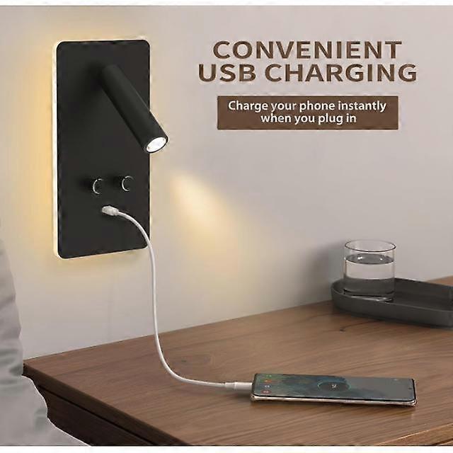 LED Reading Wall Lamp for Bedroom,Backlight Night Warm Wall Mounted Reading Light with USB Port Plug in Cord Adjustable Wall Sconces Headboard Spotlig