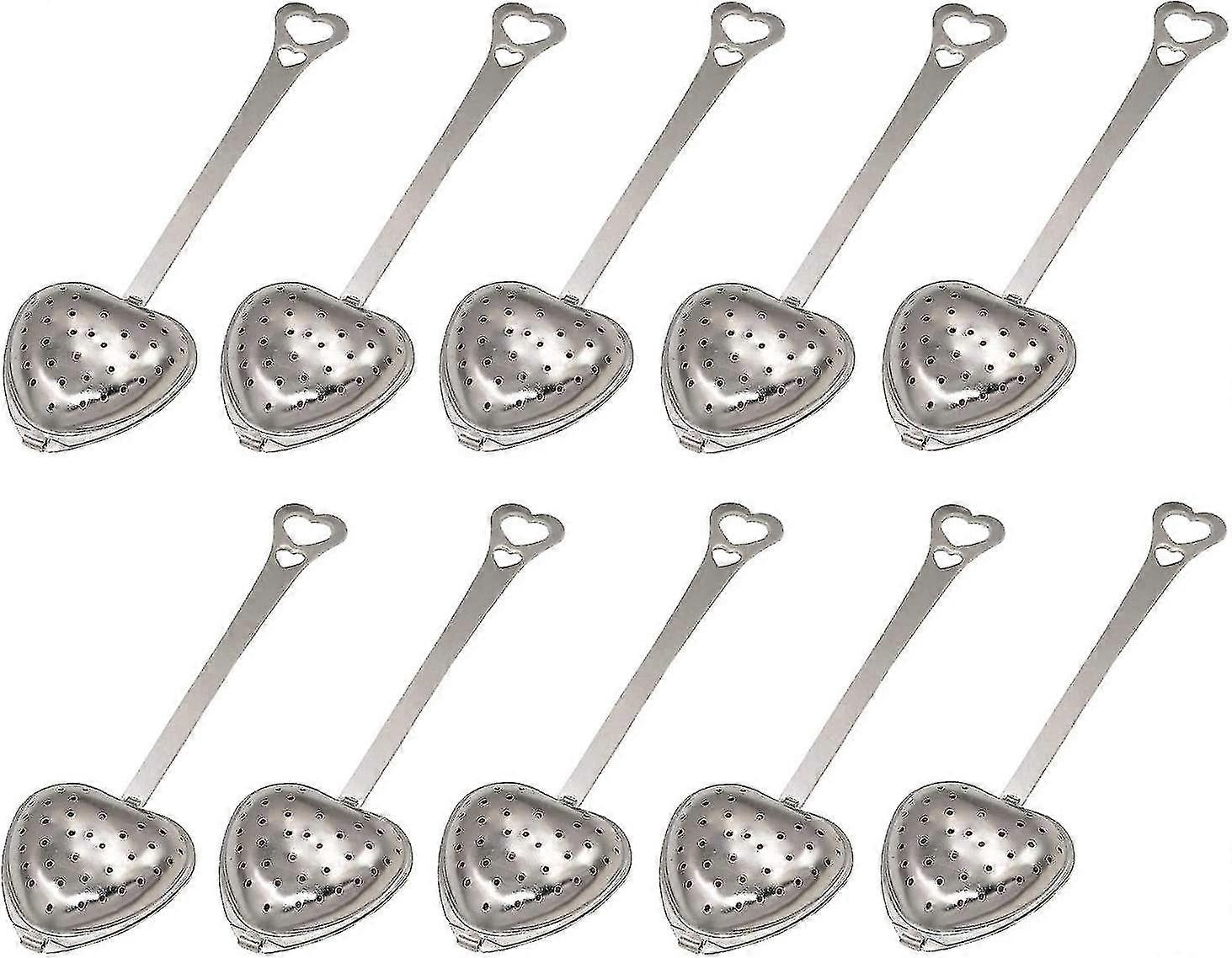 Stainless Steel Tea Strainer Long Grip Infuser Heart Shaped Tea Infuser - 10 Pieces