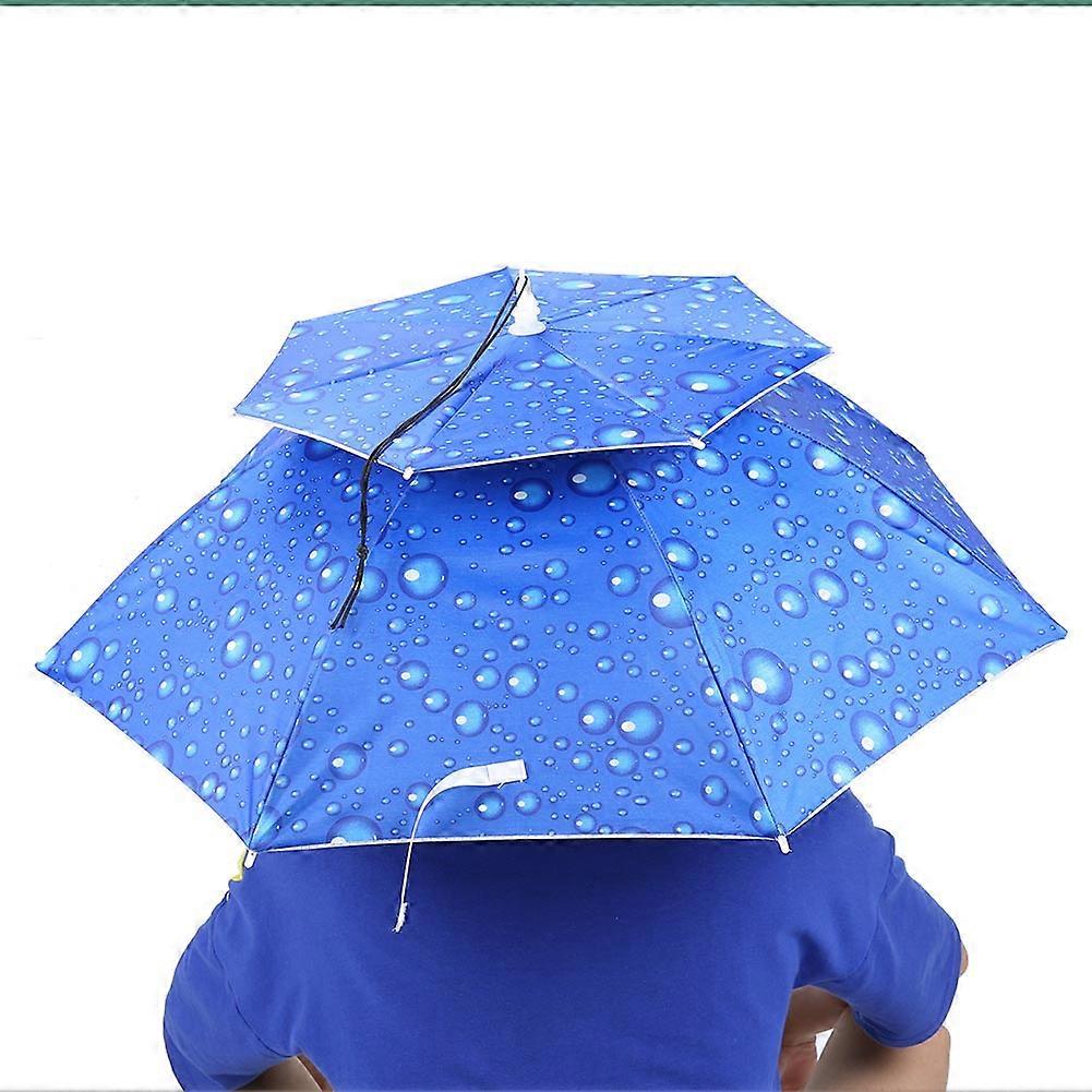 77cm Sunscreen Windproof Head Mounted Umbrella Top Folding Hat Umbrella(Raindrop Blue)