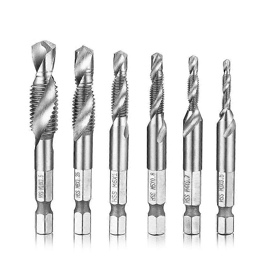 6pcs Metric Drill Tap Set Hex Combination Drill And Tap Bit Set Hss Screw Tap Deburr Drill Bits -m1