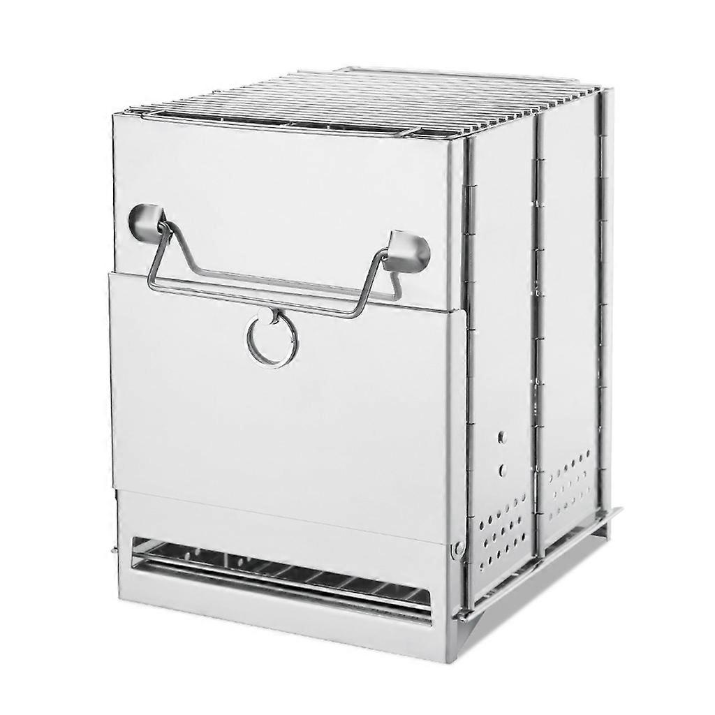 Poêle De Camp Pliant En Acier Inoxydable Avec Grille – Cuisson Au Bois, Idéal Pour Camping Et Randonnée
