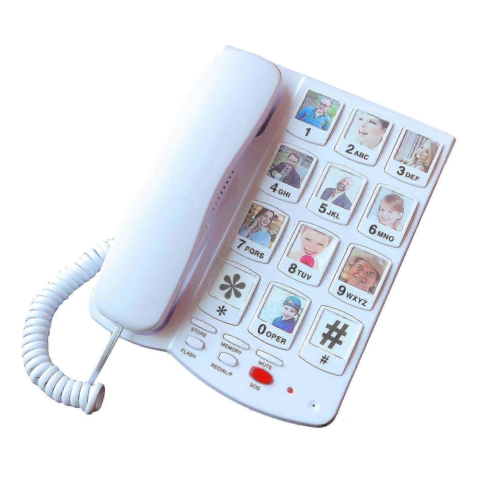 Big button corded phone for elderly seniors, large button landline phone for old people with replaceable picture memory key, amp