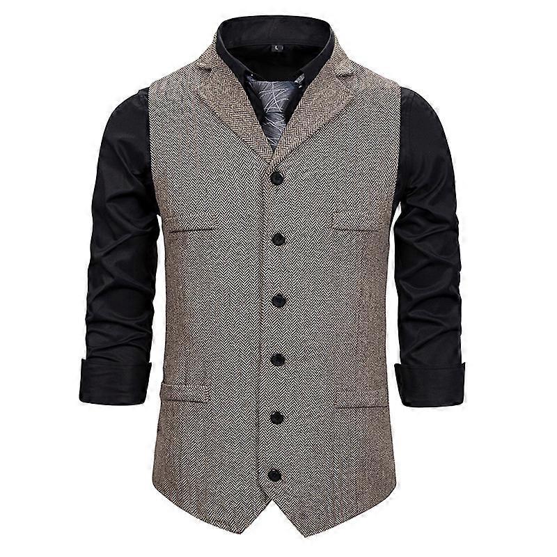 Mens Herringbone Dress Vests, Slim Fit Notch Lapel Waistcoats