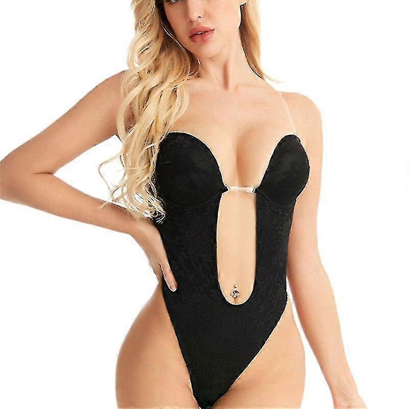 Damen Deep V Bodysuit String Bottom Backless Seamless U Plunge Body Anzug