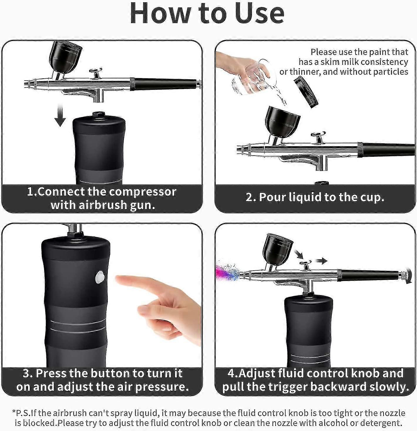 Airbrush Kit With Compressor Portable Mini Air Brush Spray Gun With Compressor Kit Single-dual Action Paint Set-black