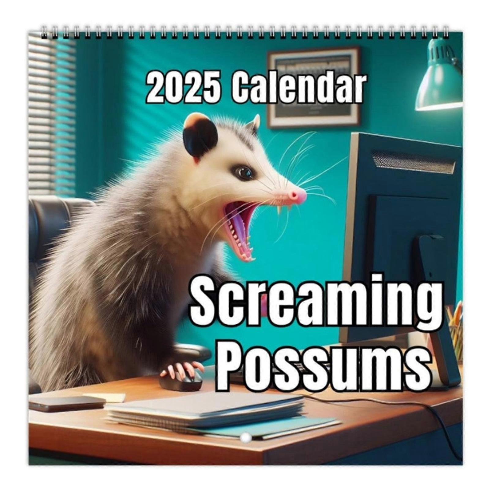 2025 Funny Screaming Possums Calendar Personalize 12 Month Planner Small Notepad Calendar Gag Present for Wall Desk