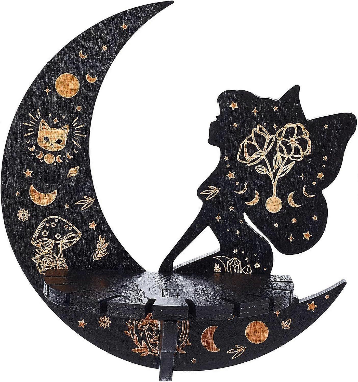 Crystal Display Shelf Pendulum Holder Stand Wooden Crystal Wall Shelves Moon Elfin Floating Holder Storage Shelf Altar Witchy Stuff for Stone Essentia