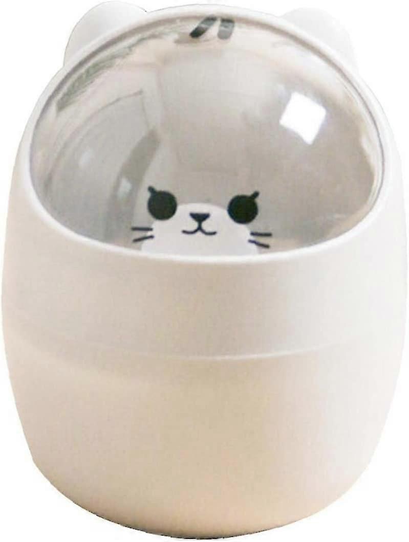 Desktop With Lid, Trash Can Mini Kawaii CuteTrash Bin Storage Box Girl Pen Holder Storage Bucket (grey)(1pc